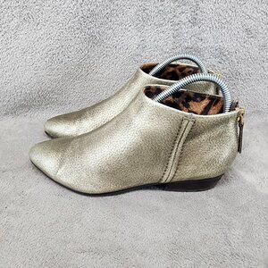 Naked Feet Shoes Womens Size 6.5 Gold Leather Back Zip Ankle Boots *Read*